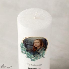 Konfirmationskerze Docht Eukalyptus Ø8 x 20 cm mit Foto