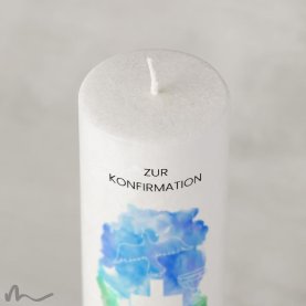 Konfirmationskerze Holzelement Docht Aquatöne Ø6 x 25 cm
