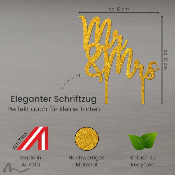 Cake Topper Mr und Mrs Schriftzug Gold Glitzer
