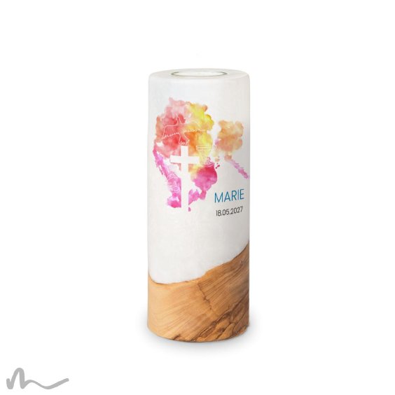 Konfirmationskerze Holzelement Abendrot Ø8 x 20 cm