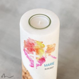 Konfirmationskerze Holzelement Abendrot Ø8 x 20 cm