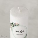 Konfirmationskerze Holzelement Docht Blätterprint Ø6 x 25 cm