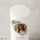 Konfirmationskerze Docht Blätterprint Ø8 x 20 cm mit Foto