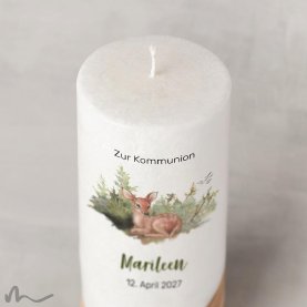 Kommunionkerze Holzelement Docht Rehkitz Ø8 x 20 cm