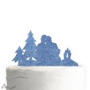 Cake Topper Paar am Lagerfeuer Blau Glitzer