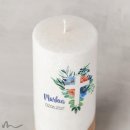 Kommunionkerze Holzelement Docht Florales Kreuz Blau Ø8 x 20 cm