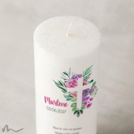 Kommunionkerze Docht Florales Kreuz Ø8 x 20 cm