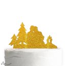 Cake Topper Paar am Lagerfeuer Gold Glitzer