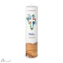 Konfirmationskerze Holzelement Docht Florales Kreuz Blau Ø6 x 25 cm