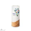 Konfirmationskerze Holzelement Florales Kreuz Blau Ø8 x 20 cm