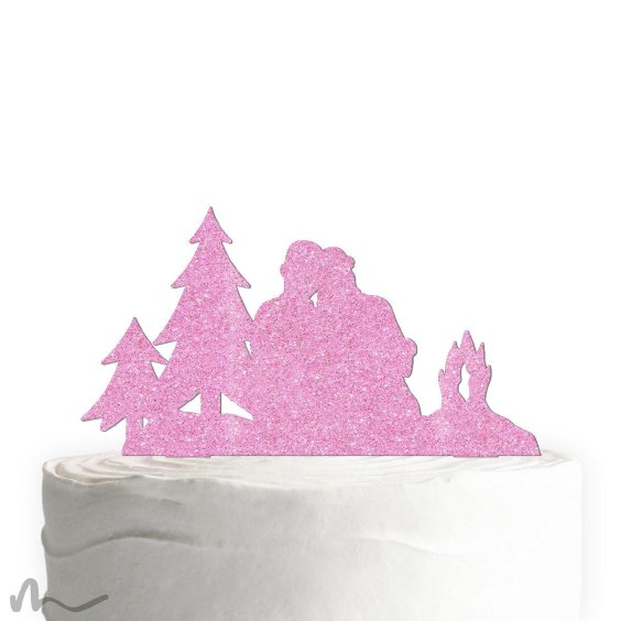 Cake Topper Paar am Lagerfeuer Pink Glitzer