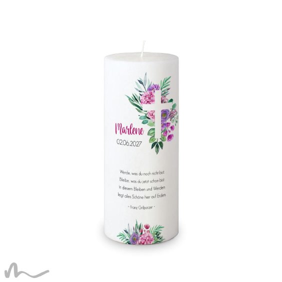 Konfirmationskerze Docht Florales Kreuz Ø8 x 20 cm