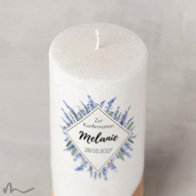 Konfirmationskerze Holzelement Docht Lavendelduft Ø8 x 20 cm
