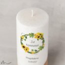 Kommunionkerze Holzelement Docht Sonnenblumen Ø8 x 20 cm