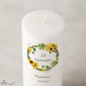 Kommunionkerze Docht Sonnenblumen Ø8 x 20 cm