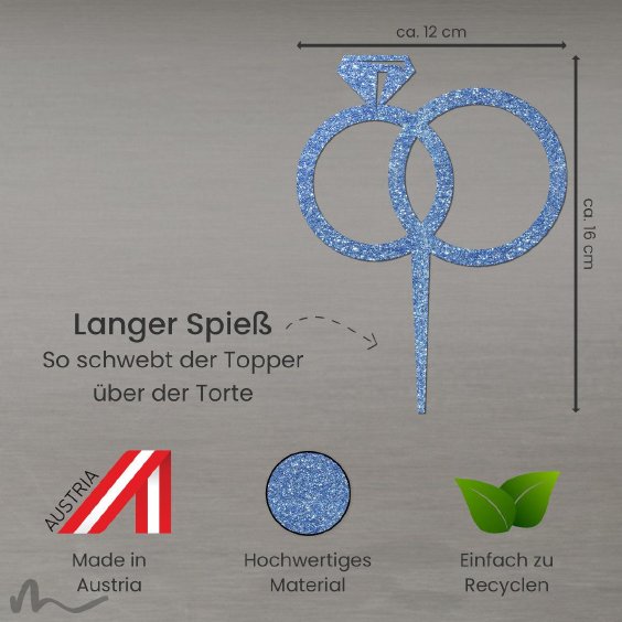 Cake Topper Ringe Diamant Blau Glitzer