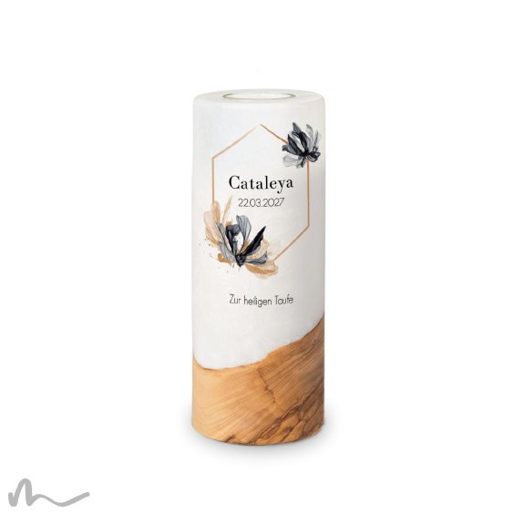 Taufkerze Holzelement Zeitlos Elegant Ø8 x 20 cm
