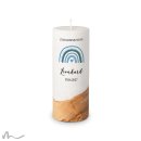 Kommunionkerze Holzelement Docht Regenbogen Blautöne Ø8 x 20 cm