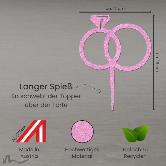 Cake Topper Ringe Diamant Pink Glitzer