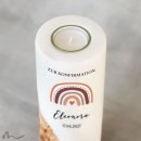 Konfirmationskerze Holzelement Regenbogen Erdtöne Ø8 x 20 cm