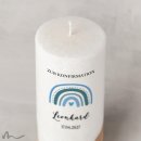 Konfirmationskerze Holzelement Docht Regenbogen Blautöne Ø8 x 20 cm
