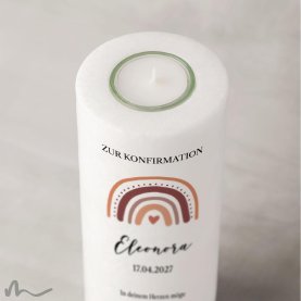 Konfirmationskerze Regenbogen Erdtöne Ø8 x 20 cm