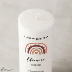Konfirmationskerze Docht Regenbogen Erdtöne Ø8 x 20 cm