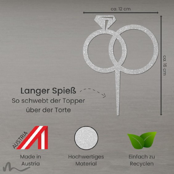 Cake Topper Ringe Diamant Silber Glitzer