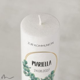 Kommunionkerze Holzelement Docht Eukalyptus Ø6 x 25 cm