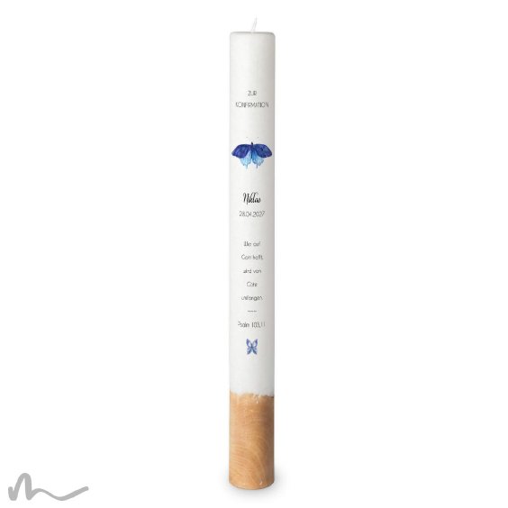 Konfirmationskerze Holzelement Docht Stille Stunde Ø4 x 40 cm
