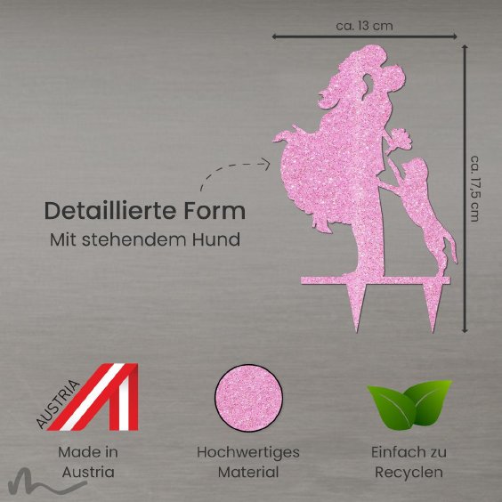 Cake Topper Sprung mit Hund Pink Glitzer