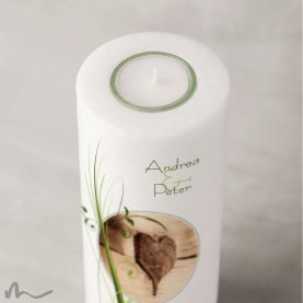 Hochzeitskerze Ametrin Holzherz Ø8 x 20 cm