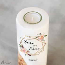 Hochzeitskerze Holzelement Glamourös Ø8 x 20 cm