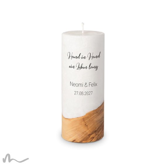 Hochzeitskerze Holzelement Docht Schlicht Ø8 x 20 cm