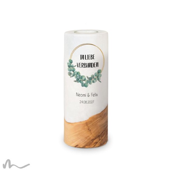 Hochzeitskerze Holzelement Eukalyptus Ø8 x 20 cm