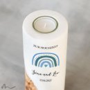 Hochzeitskerze Holzelement Regenbogen Blautöne Ø8 x 20 cm