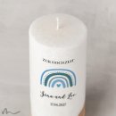Hochzeitskerze Holzelement Docht Regenbogen Blautöne Ø8 x 20 cm