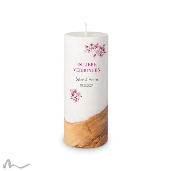 Hochzeitskerze Holzelement Docht Magnolie Ø8 x 20 cm