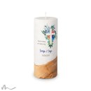 Hochzeitskerze Holzelement Docht Florales Kreuz Blau Ø8 x 20 cm