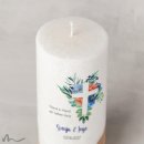 Hochzeitskerze Holzelement Docht Florales Kreuz Blau Ø8 x 20 cm