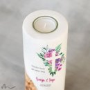 Hochzeitskerze Holzelement Florales Kreuz Ø8 x 20 cm
