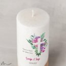 Hochzeitskerze Holzelement Docht Florales Kreuz Ø8 x 20 cm