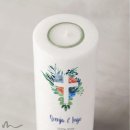 Hochzeitskerze Florales Kreuz Blau Ø8 x 20 cm