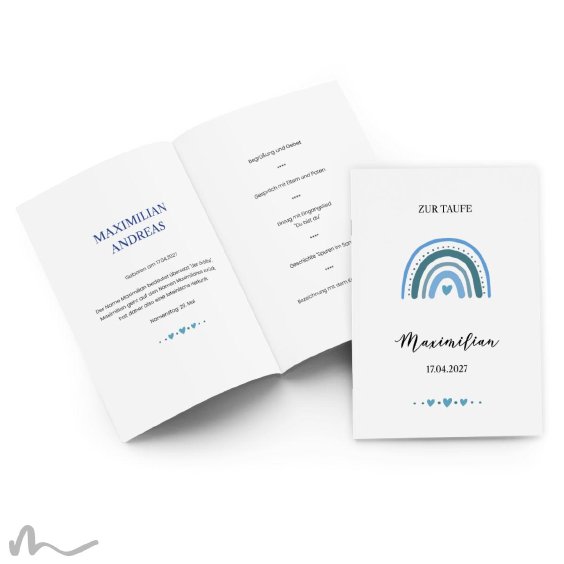 Kirchenheft Taufe Regenbogen Blautöne 15 x 21 cm