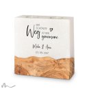 Hochzeitskerze breites Holzelement Gemeinsamer Weg 20 x 20 cm