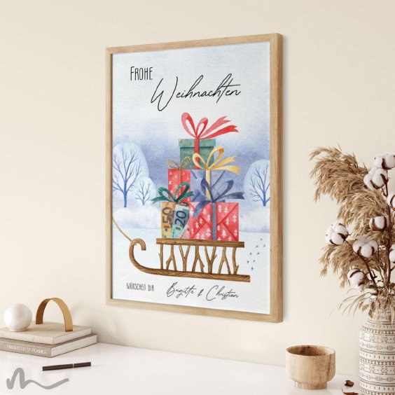 Geldgeschenk Poster Frohe Weihnachten Geschenk Rodel