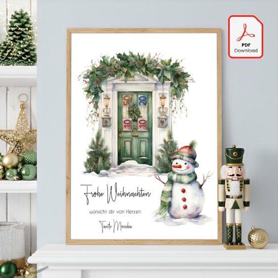 Geldgeschenk Poster Frohe Weihnachten Schneemann