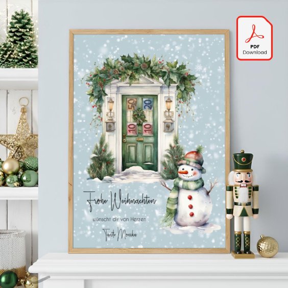 Geldgeschenk Poster Frohe Weihnachten Schneemann 2