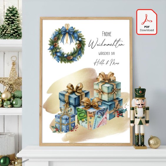Geldgeschenk Poster Frohe Weihnachten Geschenk Blau
