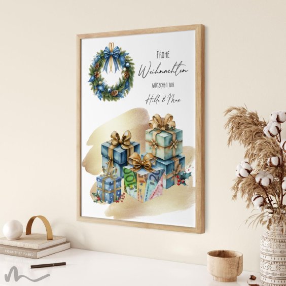Geldgeschenk Poster Frohe Weihnachten Geschenk Blau